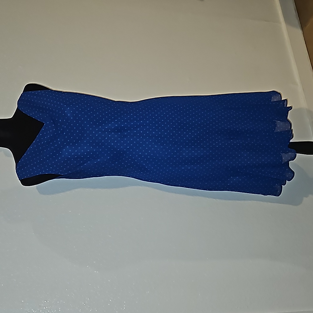 Chaps dress, blue on blue poka dots